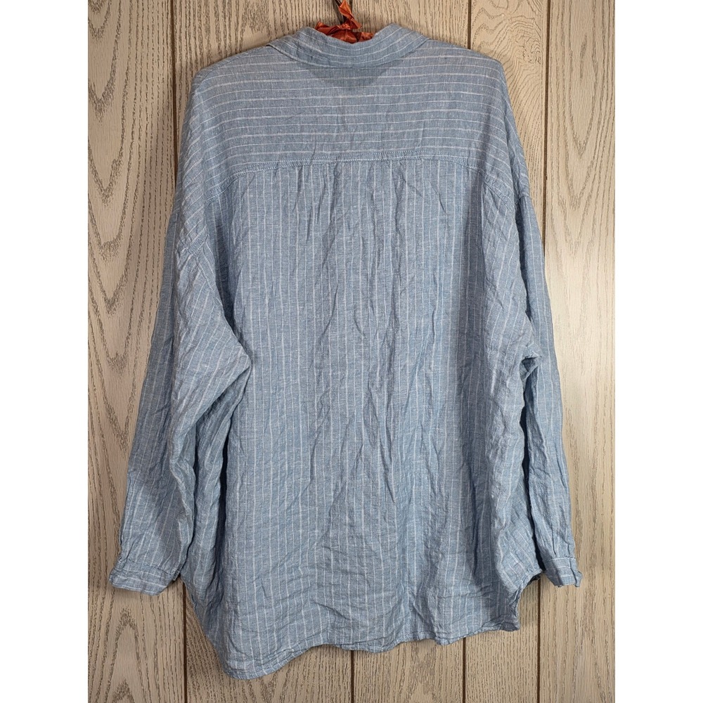 Olivaceous Molly Linen Shirt Blue White Striped Button Down Shirt Small - Picture 2 of 7